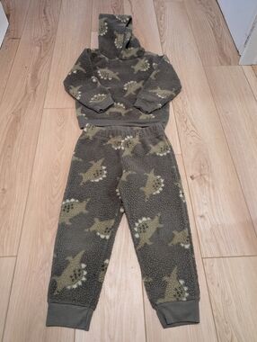 Carter's Toddler Sherpa Olive Dino Print Hoodie & Jogger Set